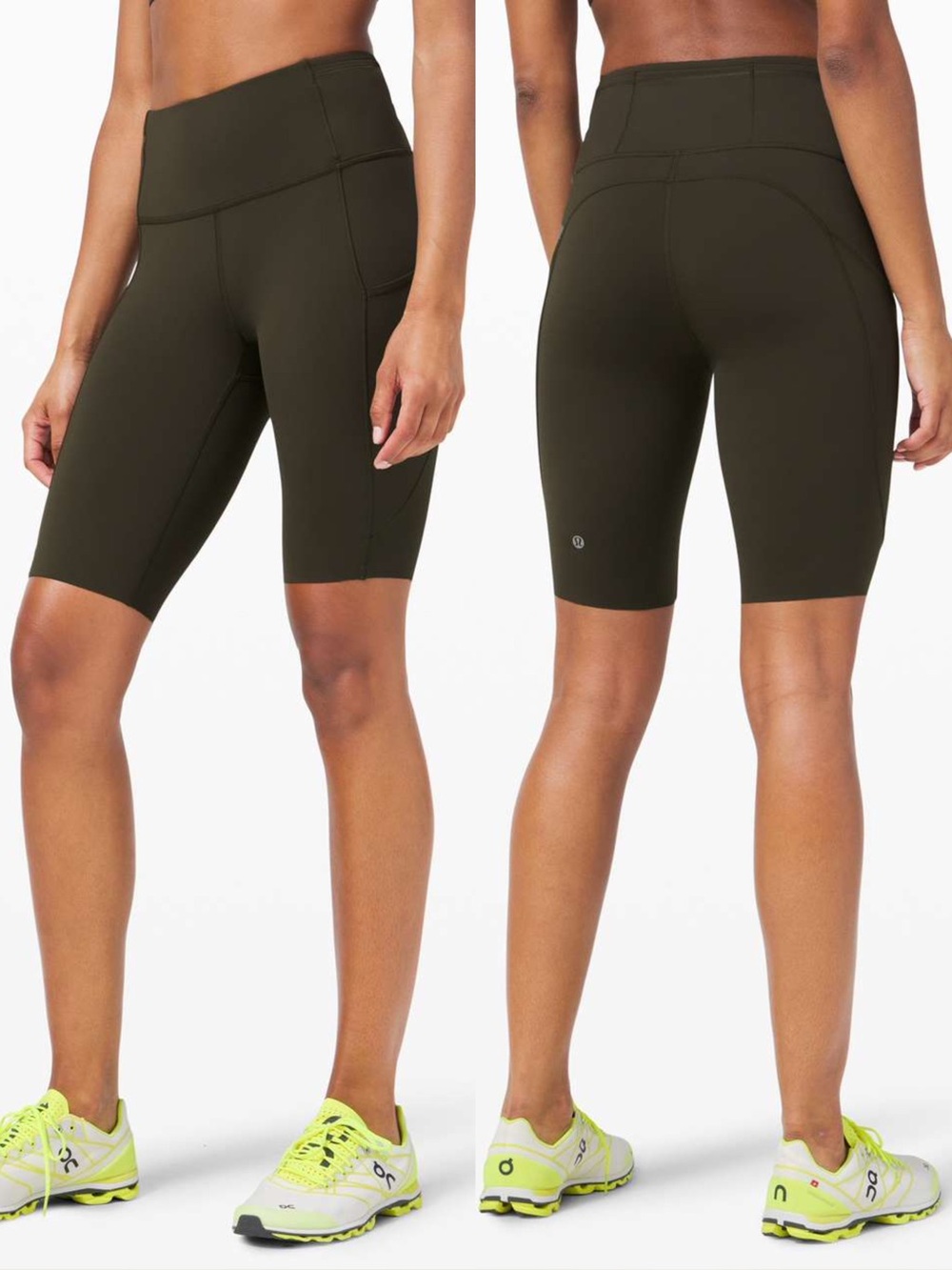 Lululemon Fast and Free Short 10" Women’s 4 Olive Green Stretch Pockets Running